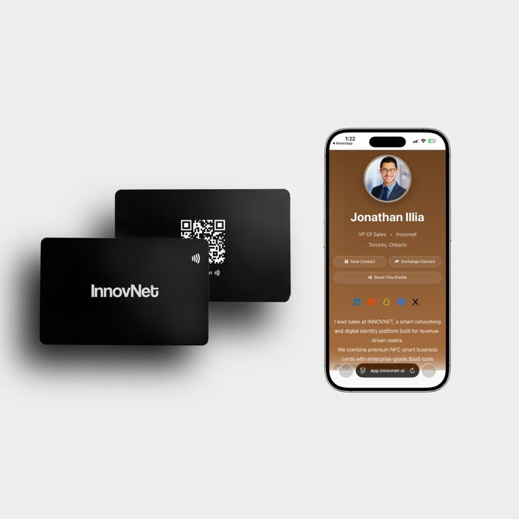 Obsidian Metal cards next to a digital profile preview